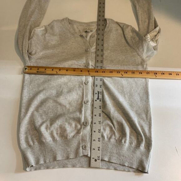 Jack Wills Cardigan Womens 8 Gray Cotton Button Front Lace Sleeve Sheer Panels - Picture 7 of 14
